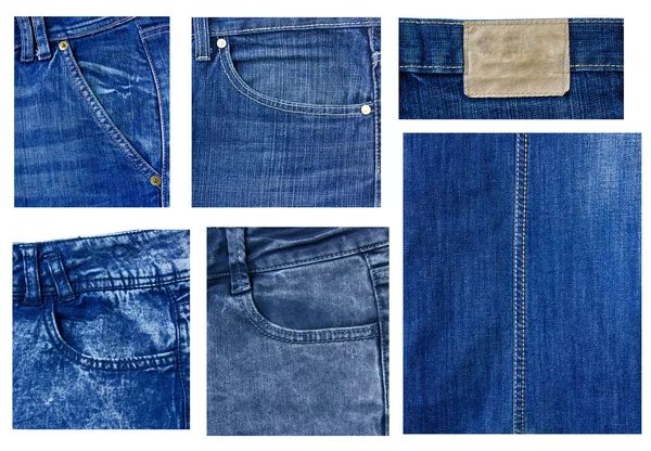 Jeans elementi di vestiti moderni per il design su bianco — Foto Stock