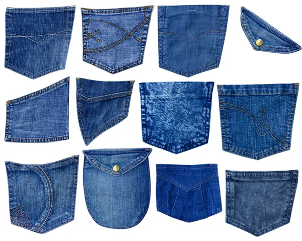 Bolsos de Jeanes isolados em branco — Fotografia de Stock