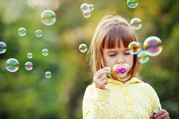 stock image Child starting soap bubbles