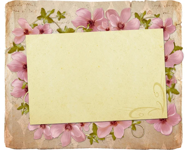 用鲜花和您自己的文本的空间贺卡 — 图库照片