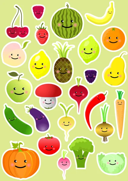 Collection de légumes et fruits amusants — Image vectorielle