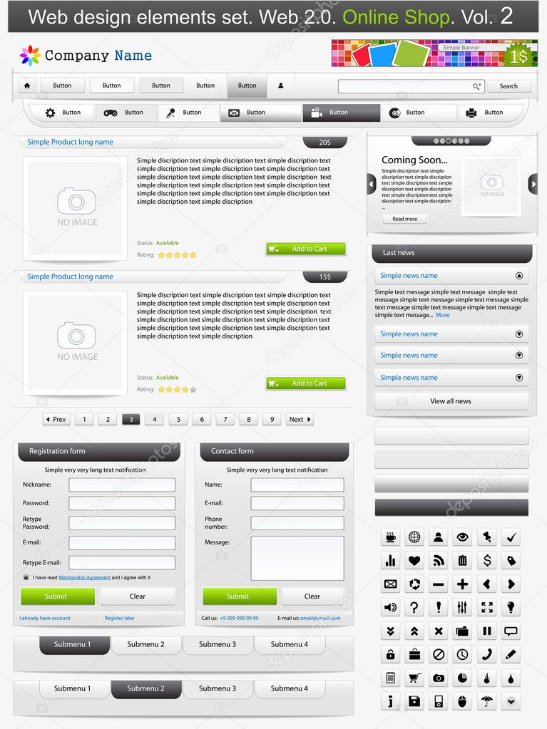 Web design elements set. Online shop 2. Vector illustration