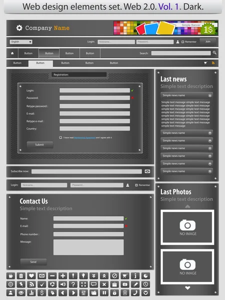 Web-Design-Elemente Set schwarz 1. — Stockvektor