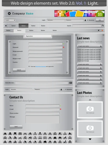Webdesign-Elemente Set silber 1. — Stockvektor