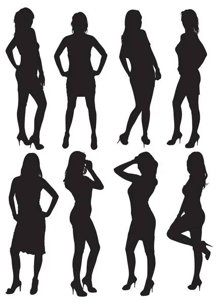 八个 silhouettes 的美丽女孩 — 图库矢量图片