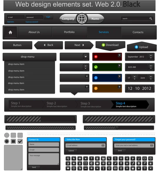 Elementos de diseño web negro — Archivo Imágenes Vectoriales