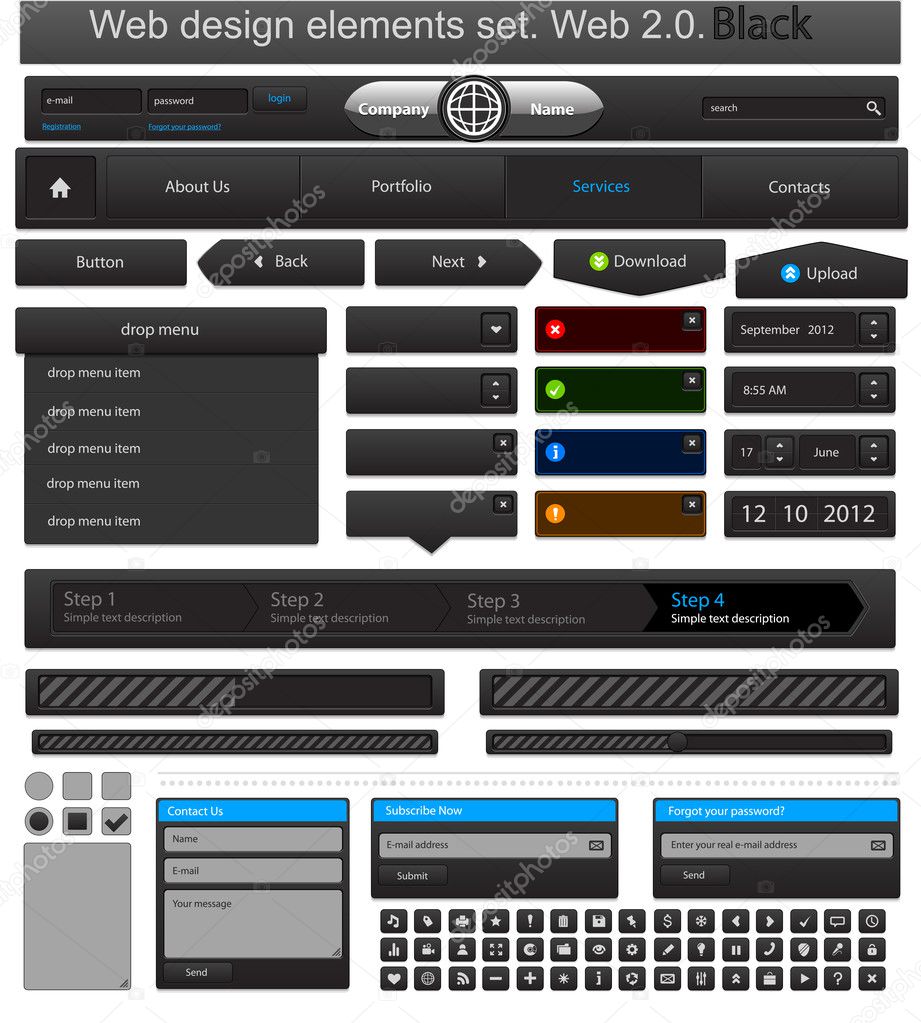 Web design elements set black