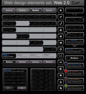Web tasarım öğeleri kümesi curl siyah