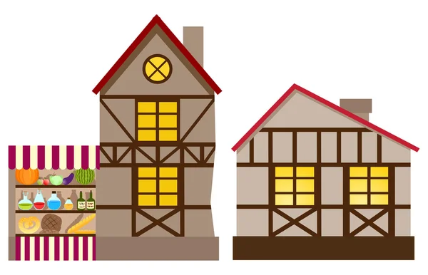 Ortaçağ ev ve dükkan — Stok Vektör