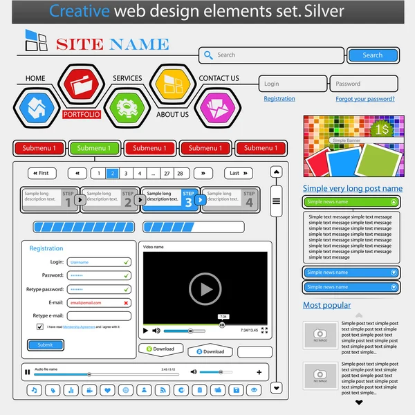 Set di elementi di web design bianco creativo — Vettoriale Stock