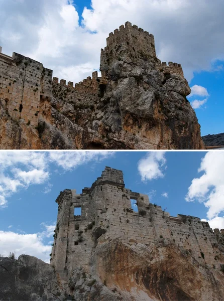 Ruïnes van een middeleeuws kasteel op de rots in zuheros, Spanje — Stockfoto