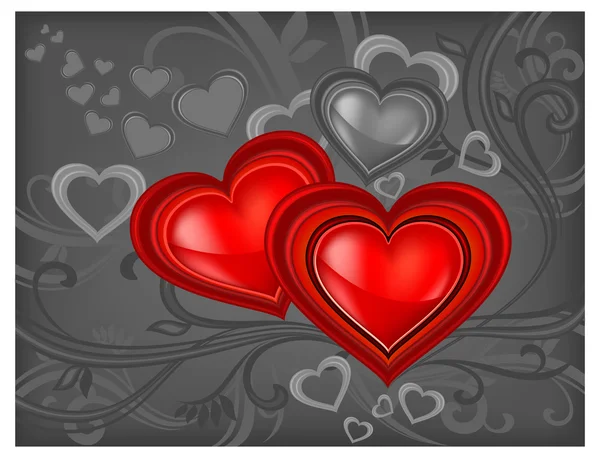 Red hearts on black — Stock Vector