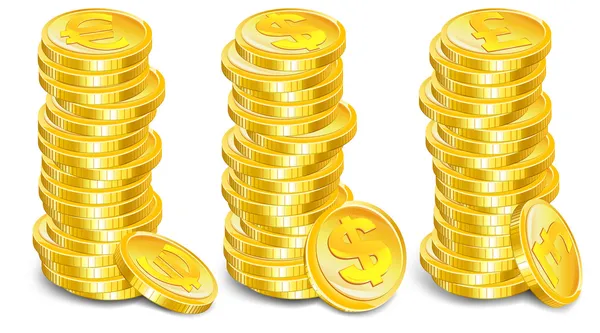 Monedas de oro pilas — Vector de stock