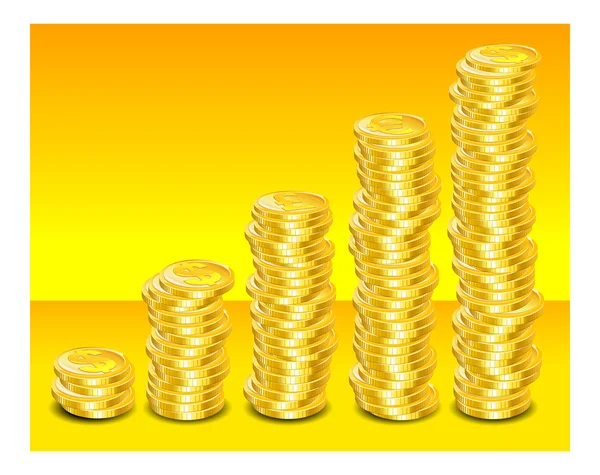 Χρυσά νομίσματα βήμα — Διανυσματικό Αρχείο