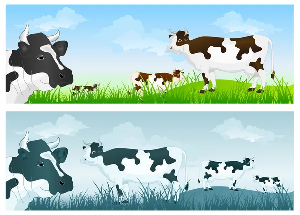 牛在草地上 — 图库矢量图片