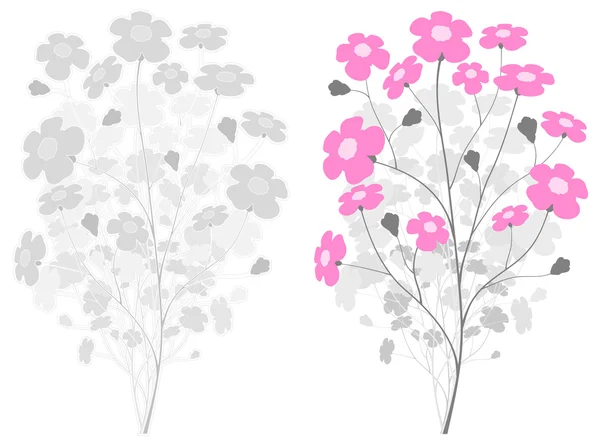 Grå gren med rosa blommor — Stock vektor