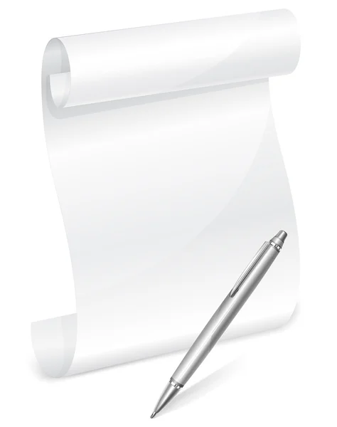 Scroll white paper with grey pen — Stock Vector