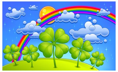 Clovers under rainbow clipart