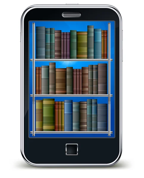 Мобильный телефон и книги — стоковый вектор