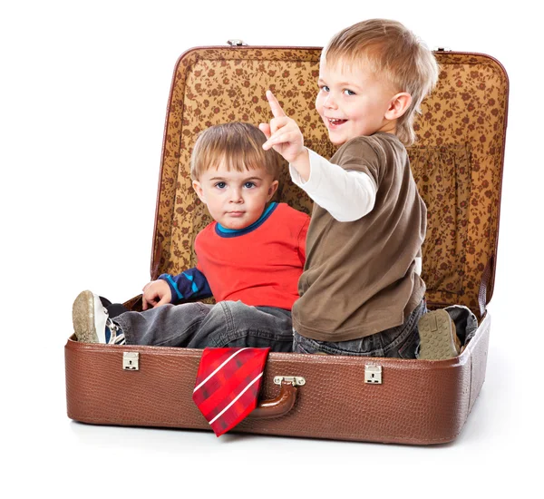 Boys in a suitcase — Stock Photo, Image
