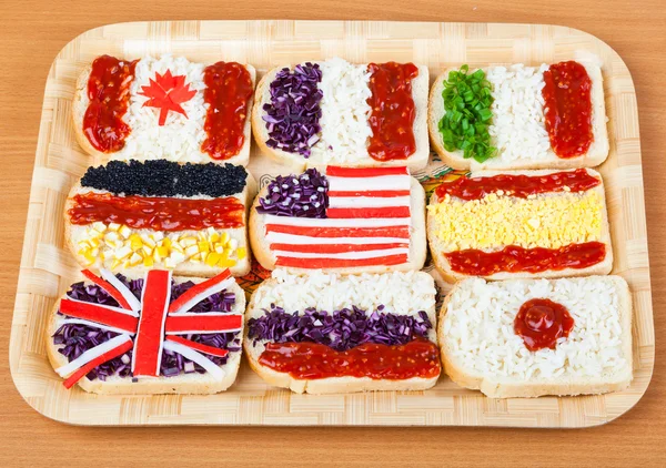 Sandwiches with flags of countries — Stock Photo, Image