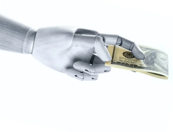 A steel hand with dollars — Stock Photo, Image