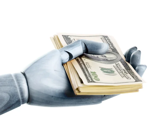 A steel hand with dollars — Stock Photo, Image