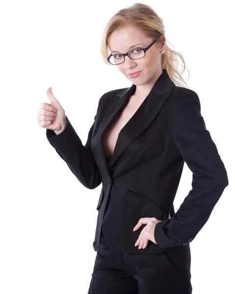 Una donna d'affari sorridente nel mostrare "Pollice in su " — Foto Stock