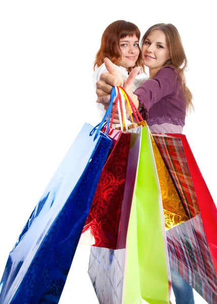 Dwie nastolatki dziewczyny z torby — Zdjęcie stockowe