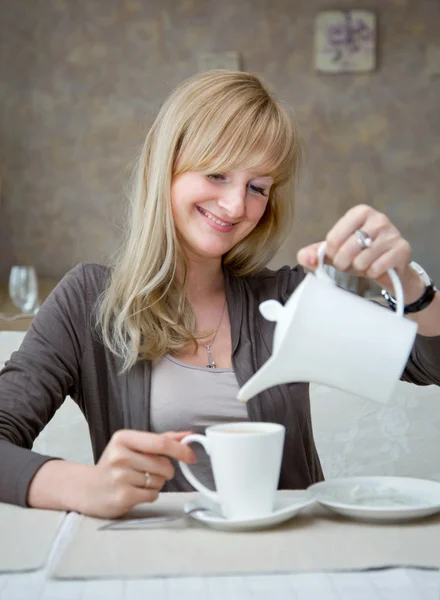 Woman is in cafe — Stock Photo, Image