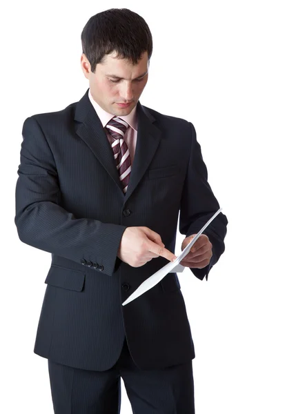 Um homem de negócios está lendo documentos — Fotografia de Stock