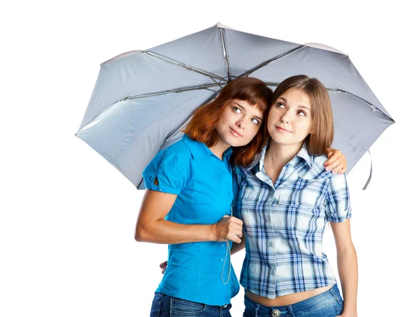Duas adolescentes-meninas com guarda-chuva — Fotografia de Stock