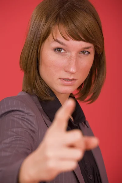 Nő mutatva-a ujj — Stock Fotó