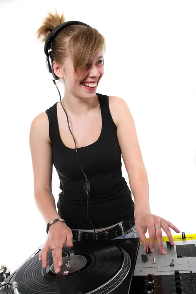 Young teenage chick deejaying — Stock Photo, Image