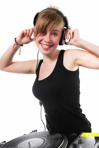 Positive girl DJ posing — Stock Photo, Image