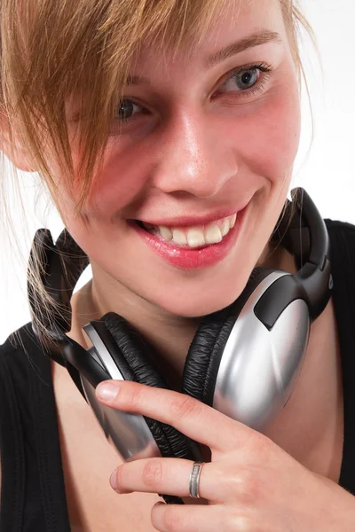 Portret van een tienermeisje hoofdtelefoon — Stockfoto