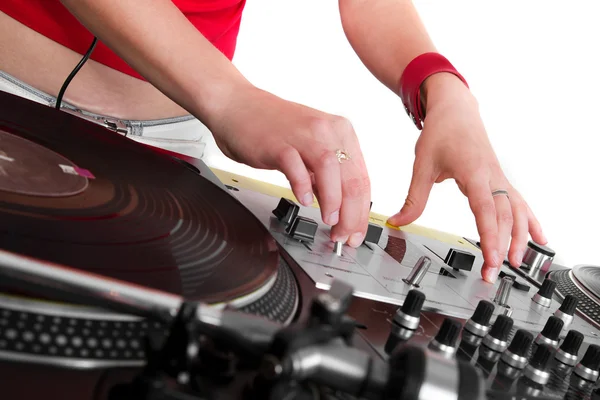 Hands of female DJ playing — Stock Photo, Image