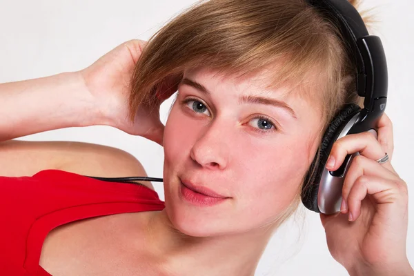 Young girl DJ listening to the music — Stock Photo, Image