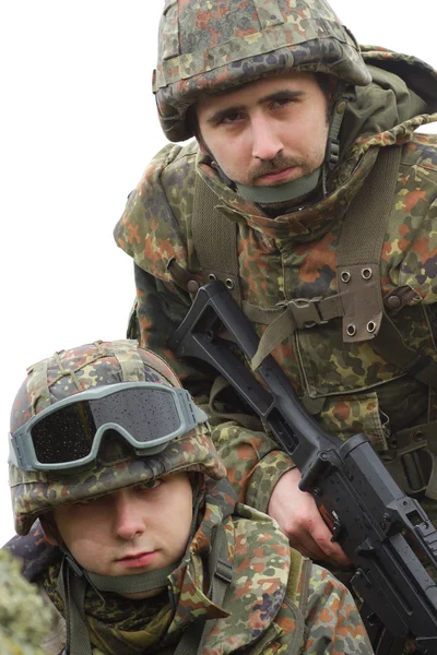 Portrait of two equiped soldiers — Stock Photo, Image