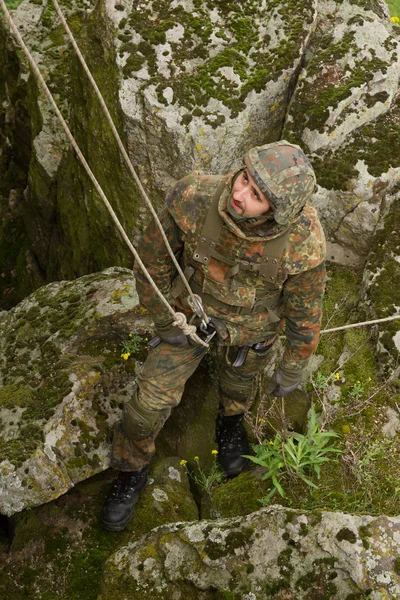 Soldier on the rope — Stock Photo, Image