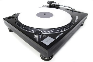 Isolated turntable with white vinyl record clipart