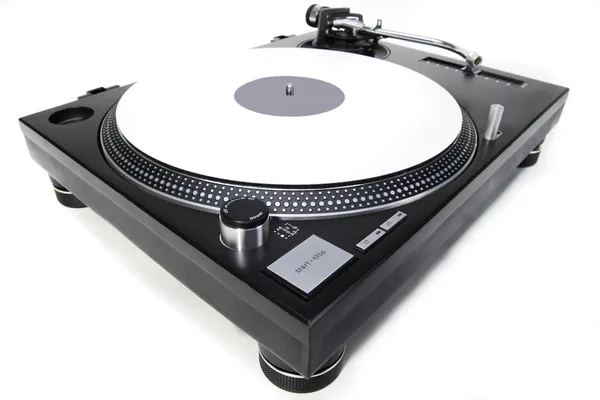 Isolated turntable with white vinyl record Royalty Free Stock Images