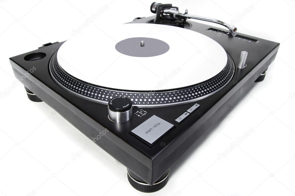 Isolated turntable with white vinyl record