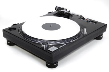 Isolated turntable with white vinyl record clipart