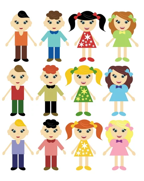 Girls and boys in different clothes — Stock Vector