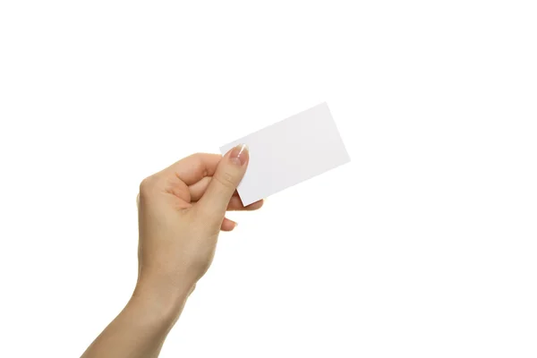 Woman's hand hold blank card — Stock Photo, Image