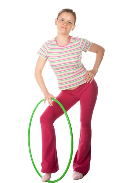 Woman with hula hoop — Stock Photo, Image
