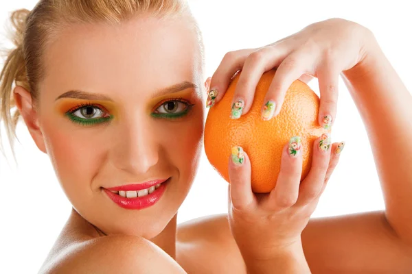 Woman with grapefruit — Stock Photo, Image