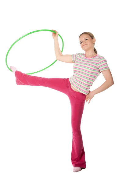 Woman with hula hoop — Stock Photo, Image