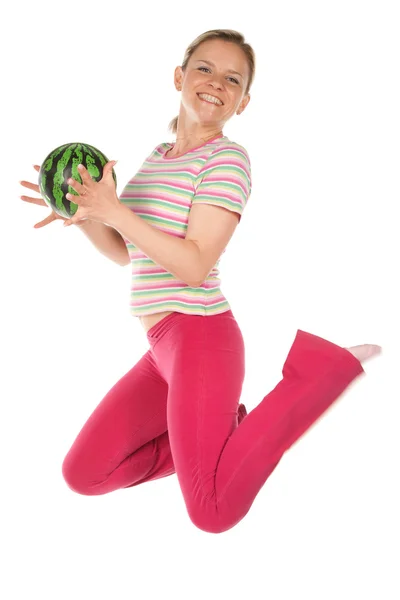 Frau mit Wassermelone — Stockfoto